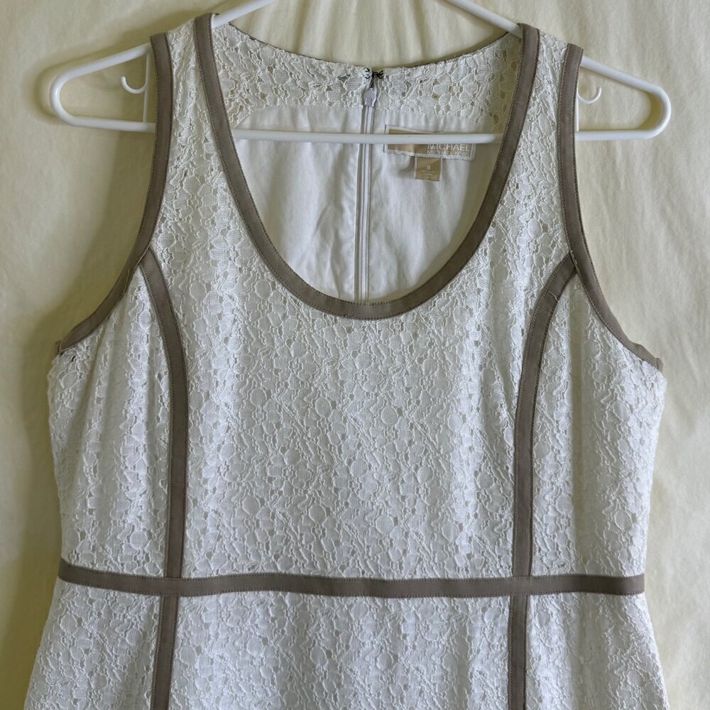 NWOT MICHAEL Michael Kors White & Tan Floral Lace Sheath Dress Size 8  * - Picture 3 of 8